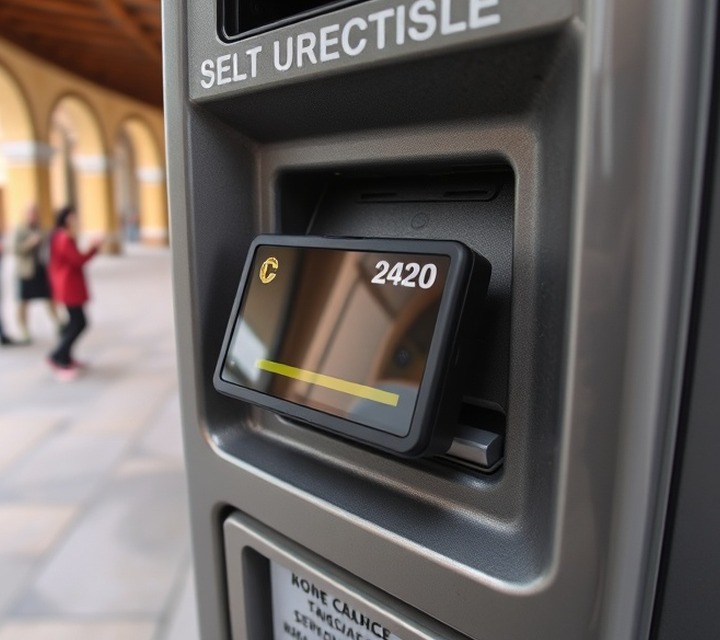 Antes — Frente del terminal con un dispositivo extraño sobre la lectora.